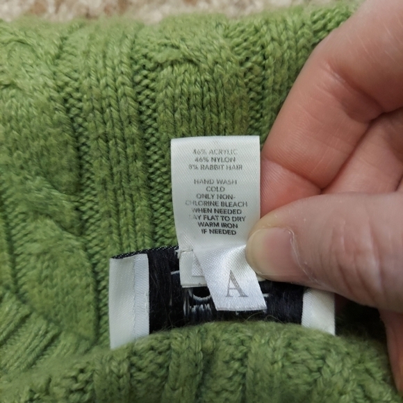 Loft Sweater Womens XL Green Rabbit Hair Cable Knit Designer Preppy 3/4 Sleeve - Picture 8 of 9